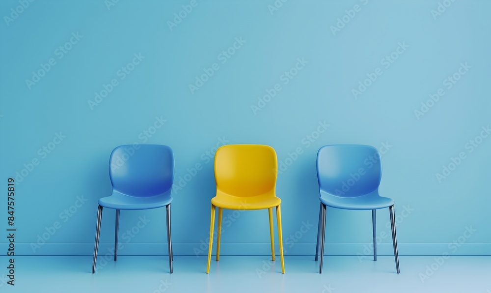 Yellow chair standing out from the crowd. Business concept. 3D rendering Yellow chair standing out from the crowd. Business concept. 3D rendering