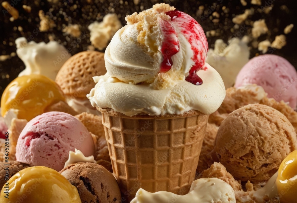 Delicious ice cream cone with chocolate Delicious ice cream cone with chocolate
