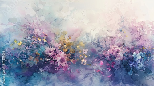 watercolor washes blossoming floral dreamscape abstract background