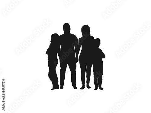 family Standing silhouettes vector. Set of vector silhouettes of a family, men, women and children, group of standing people. family standing together. black vector isolated on white background.