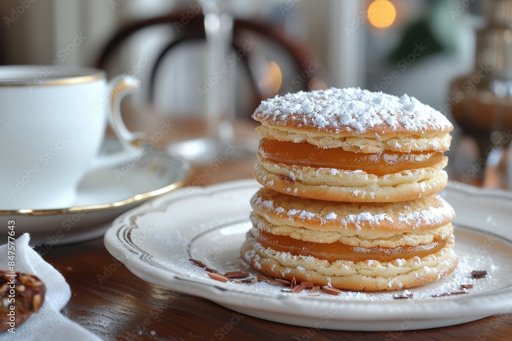 Argentina: Alfajores Two soft cookies sandwiching a layer of dulce de leche, edges rolled in shredded coconut, and a dusting of powdered sugar on top. Argentina: Alfajores Two soft cookies sandwiching a layer of dulce de leche, edges rolled in shredded coconut, and a dusting of powdered sugar on top.