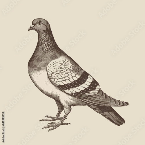 Antique Style Dove  Vector Illustration 