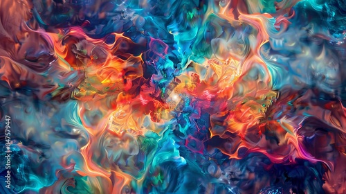 Fractalized brushwork kaleidoscope psychedelic visions abstract background © fledermausstudio