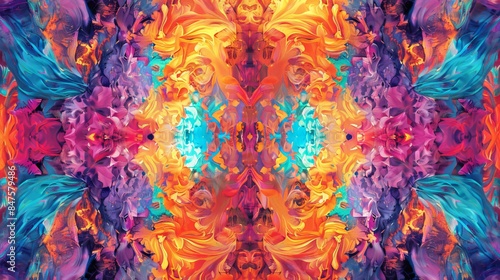 Fractalized brushwork kaleidoscope psychedelic visions abstract background