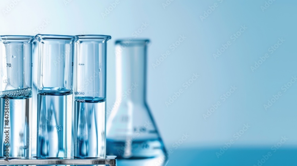 Varied chemical fluids in laboratory glassware emphasizing scientific discovery and innovation Varied chemical fluids in laboratory glassware emphasizing scientific discovery and innovation