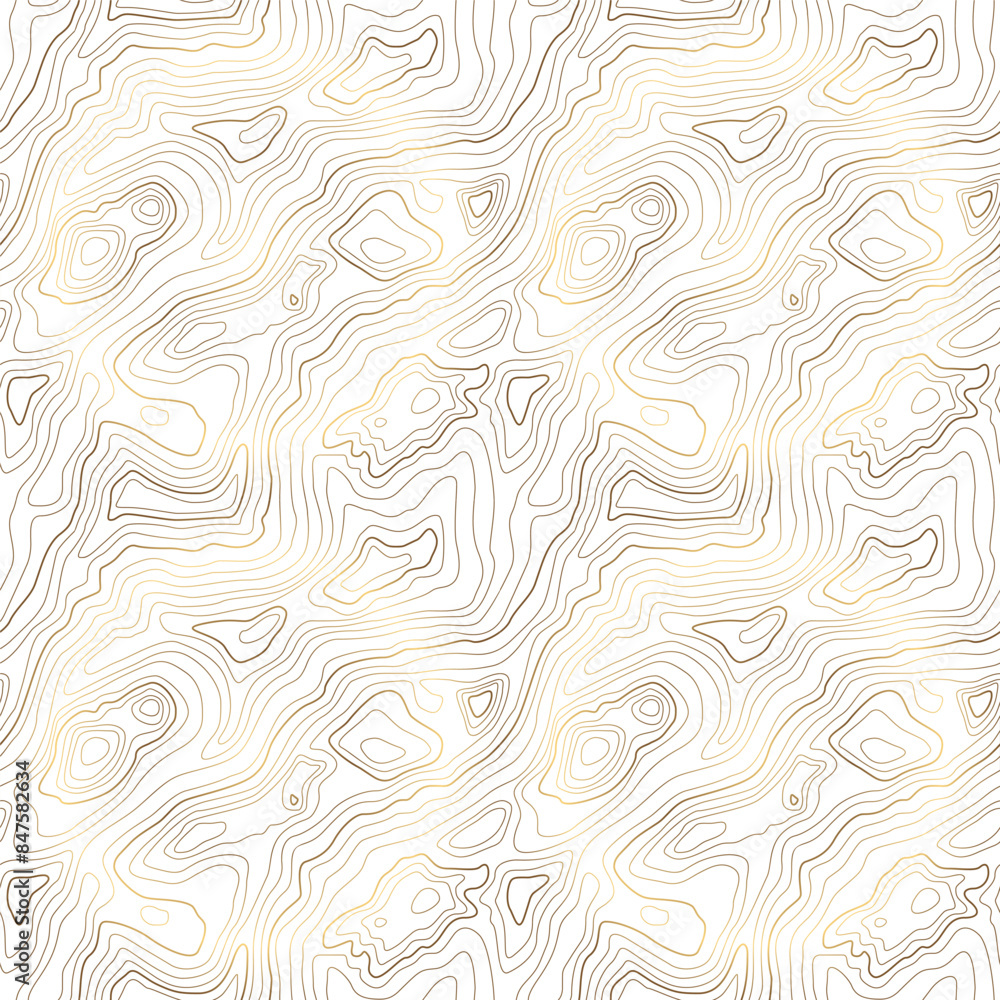 Fototapeta premium Geometric vector pattern with wavy lines in gold colour. Topographic map template.