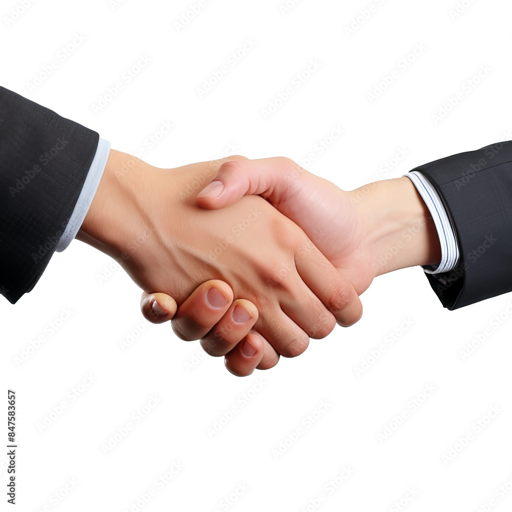 two businessmen handshaking closeup of hands on an isolated white background two businessmen handshaking closeup of hands on an isolated white background