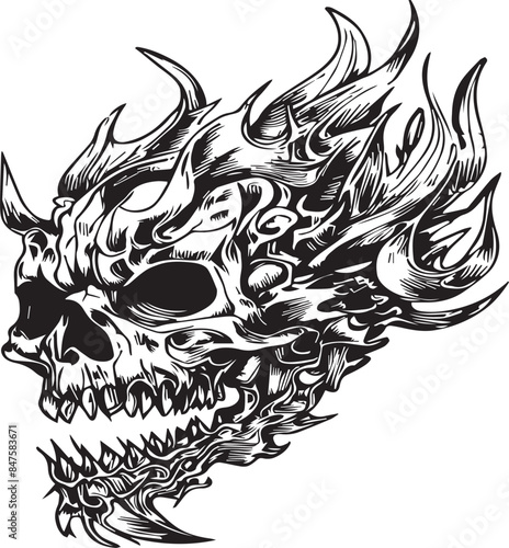 illustration skull dragon tattoo. fit for tattoo design