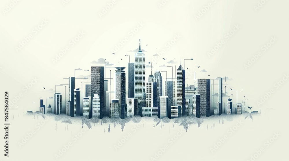 Sleek Minimalist Abstract City Skyline Silhouette with Simplified Building Outlines and Soft Curves Sleek Minimalist Abstract City Skyline Silhouette with Simplified Building Outlines and Soft Curves