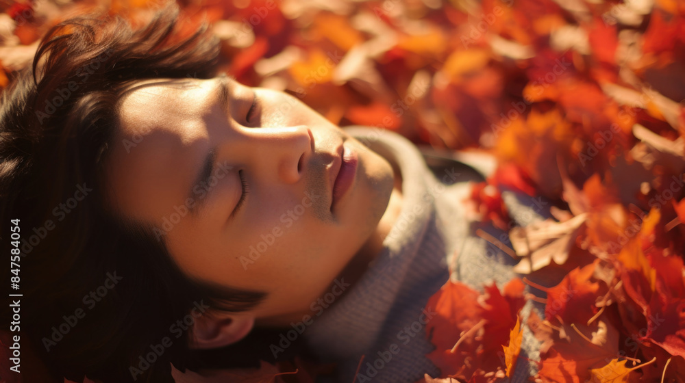 男, 男性, 睡眠, 眠る男, 秋, 落ち葉, リラックス, 幸福, 午後, man, male, sleep, sleeping man, autumn, falling leaves, relaxing, happy, afternoon 男, 男性, 睡眠, 眠る男, 秋, 落ち葉, リラックス, 幸福, 午後, man, male, sleep, sleeping man, autumn, falling leaves, relaxing, happy, afternoon