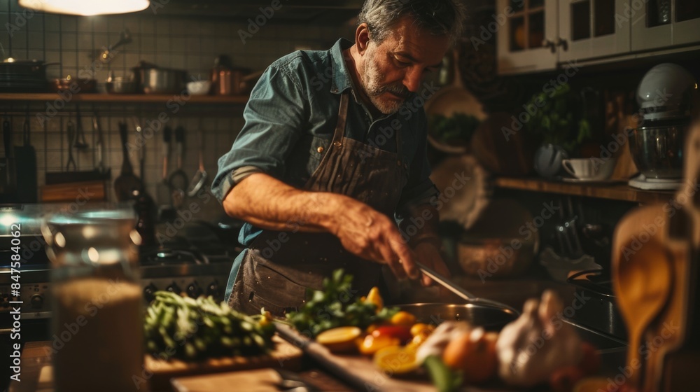 Man stirring food in pot Man stirring food in pot