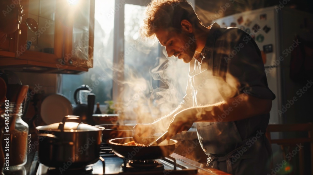 Man cooking in kitchen Man cooking in kitchen