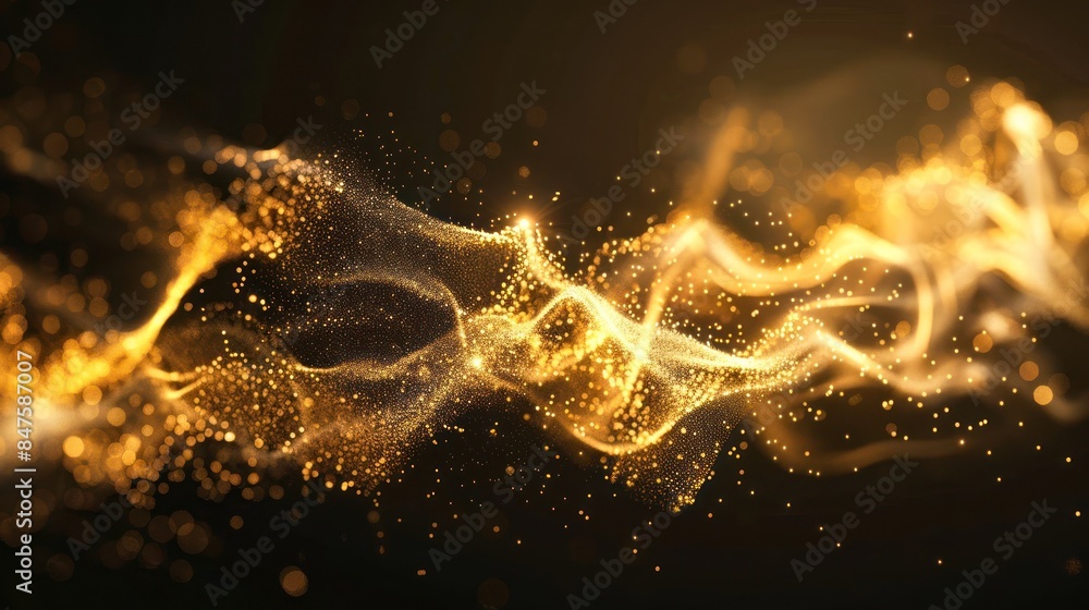 Fototapeta premium Flowing golden particle wave with sparkling effects