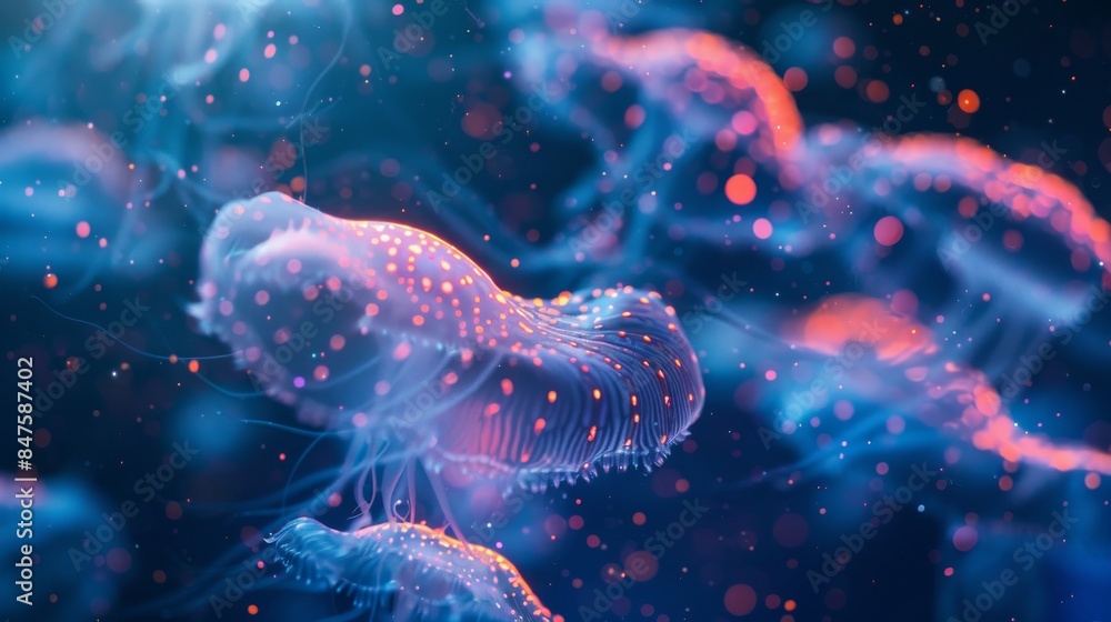 bioluminescent glowing deep ocean creatures abstract background bioluminescent glowing deep ocean creatures abstract background