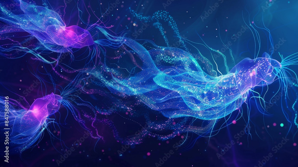 bioluminescent glowing deep ocean creatures abstract background