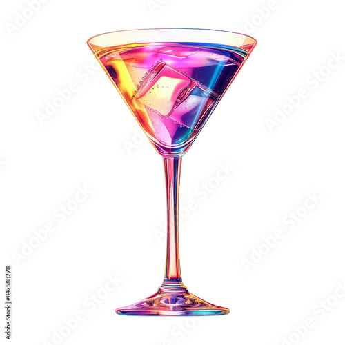 Colorful Cocktail In Martini Glass With Ice On Transparent Background Clipart