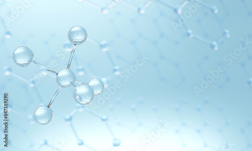 Molecules on light blue background. biology and chemical concept, Science or medical, 3D illustration