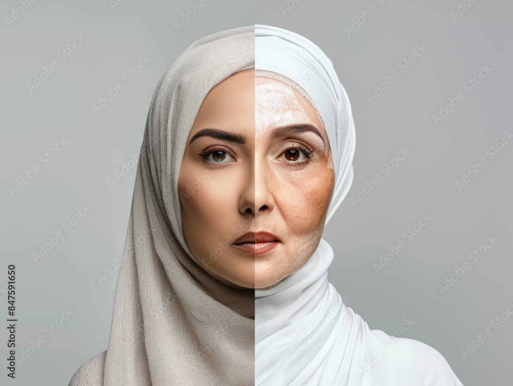 Woman in hijab, split face Woman in hijab, split face