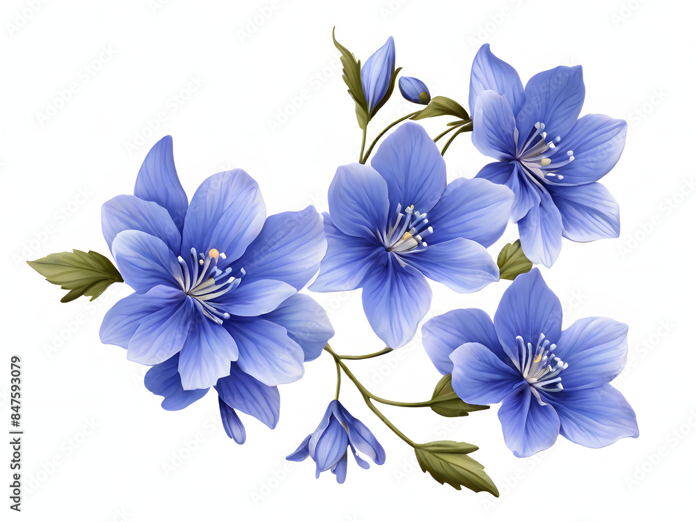 Fototapeta premium A branch of blue flowers isolated on a white background