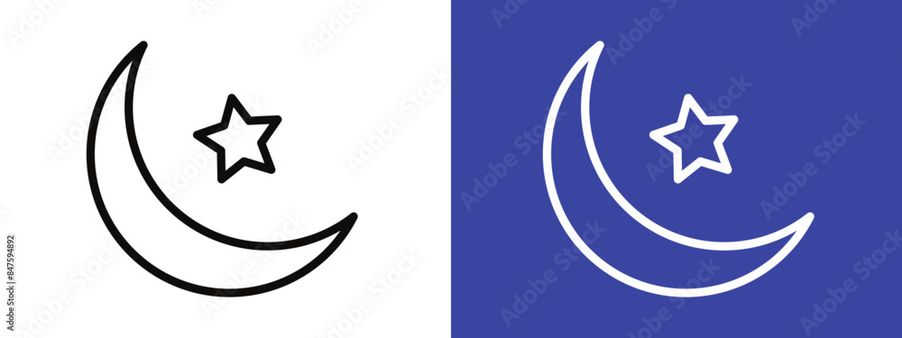 Crescent and Star Icon Ideal for Islamic Religious Themes Crescent and Star Icon Ideal for Islamic Religious Themes