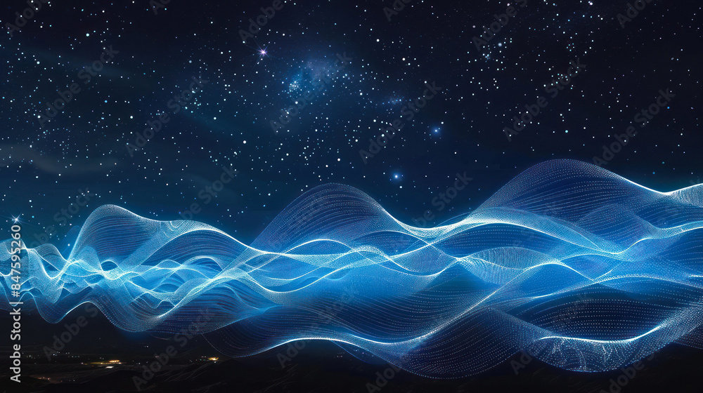 Starry night with abstract blue light patterns Starry night with abstract blue light patterns