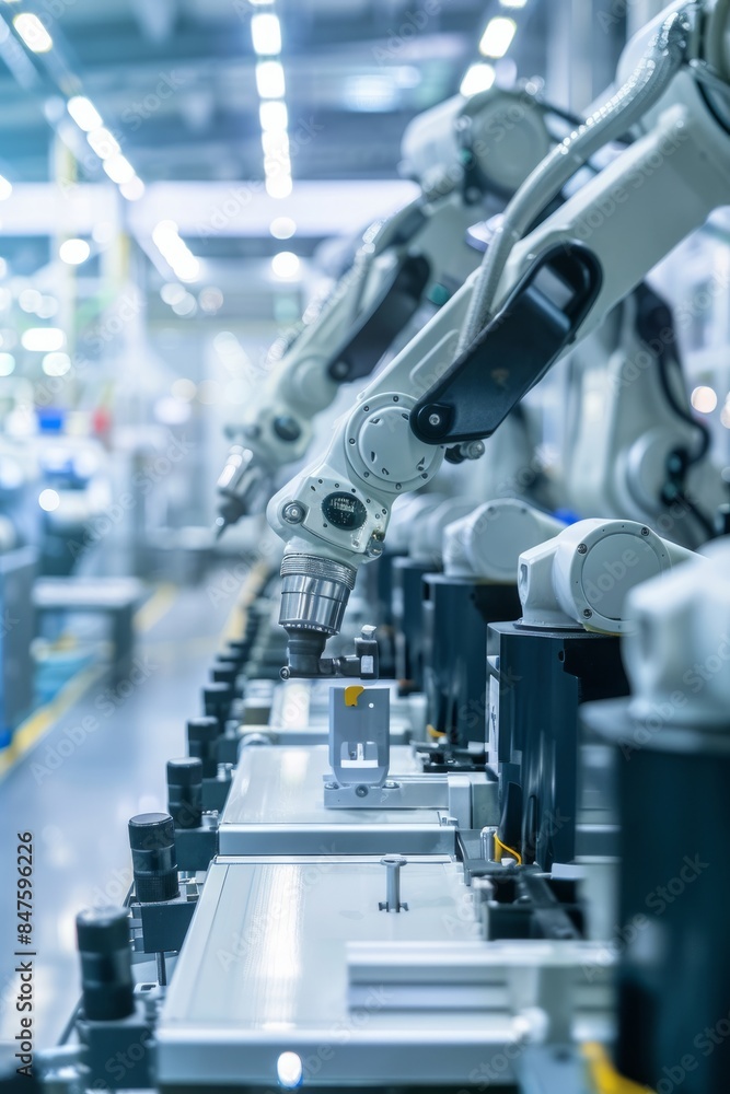 Professional Photography of a smart factory floor where robots and automation systems streamline production processes, Generative AI Professional Photography of a smart factory floor where robots and automation systems streamline production processes, Generative AI