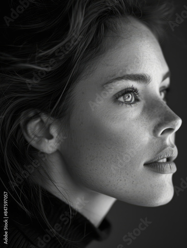 Close-Up, Neutral Expression, Studio Setting with Minimalist Background.