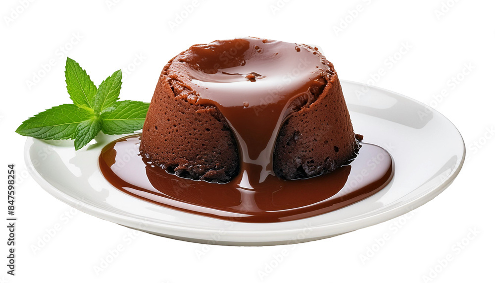 Plate with tasty lava cake or molten chocolate cake Plate with tasty lava cake or molten chocolate cake