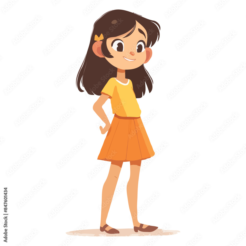 simple 2d cartoon character A happy cute girl vector illustration simple 2d cartoon character A happy cute girl vector illustration