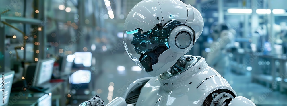 Deep in the heart of a futuristic laboratory, a humanoid robot engages in complex tasks with human-like grace, Deep in the heart of a futuristic laboratory, a humanoid robot engages in complex tasks with human-like grace,