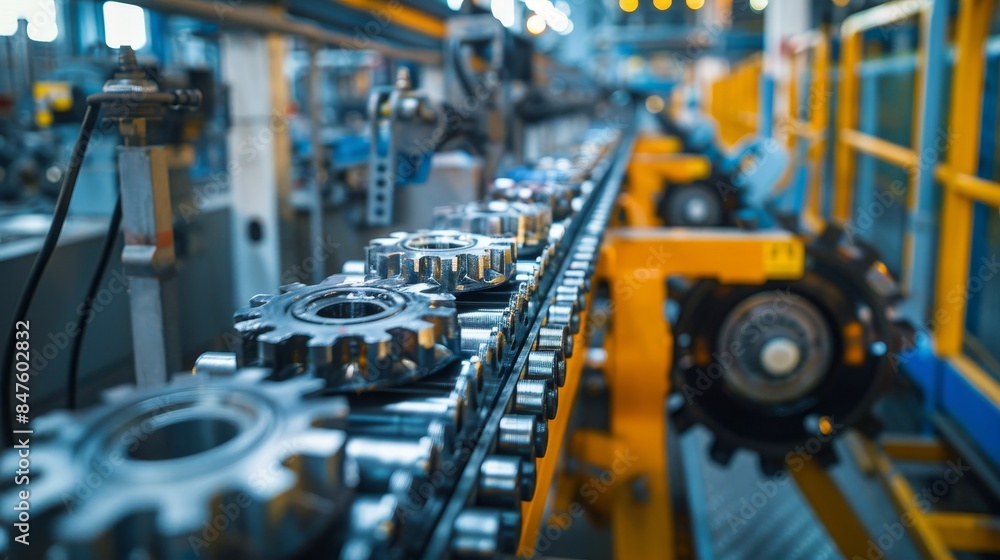 High-tech factory belt crawler system, casting industrial parts like pulleys, clean and advanced machinery setup, precision-focused High-tech factory belt crawler system, casting industrial parts like pulleys, clean and advanced machinery setup, precision-focused