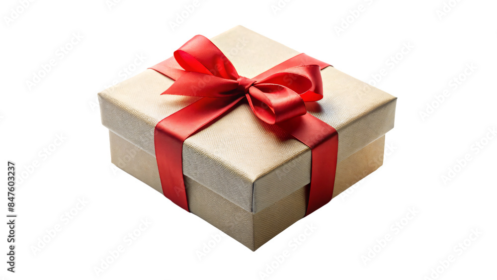 A festive gift box, tied with a beautiful red ribbon A festive gift box, tied with a beautiful red ribbon