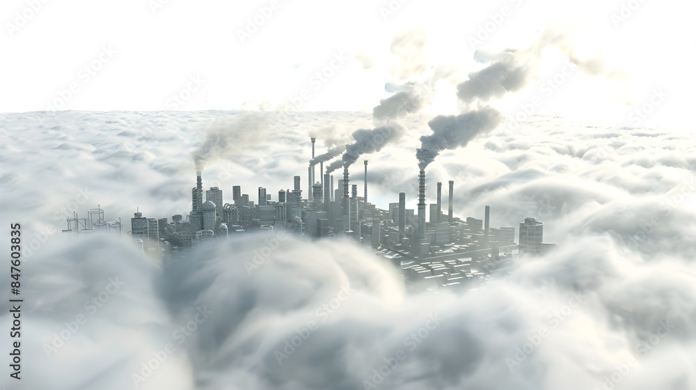 Fototapeta premium Smoggy Urban Skyline:Exploring the Impact of Smoke on Local Climate and Heat Islands
