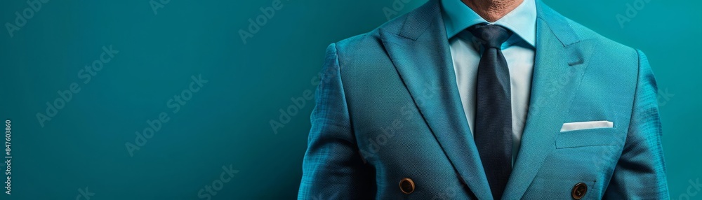 A man in a blue suit and tie stands in front of a blue background A man in a blue suit and tie stands in front of a blue background
