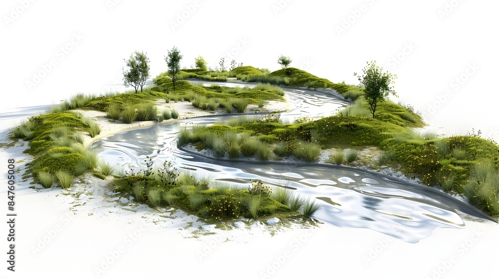 Obraz premium Meandering Countryside River Flowing Through Lush Green Landscape
