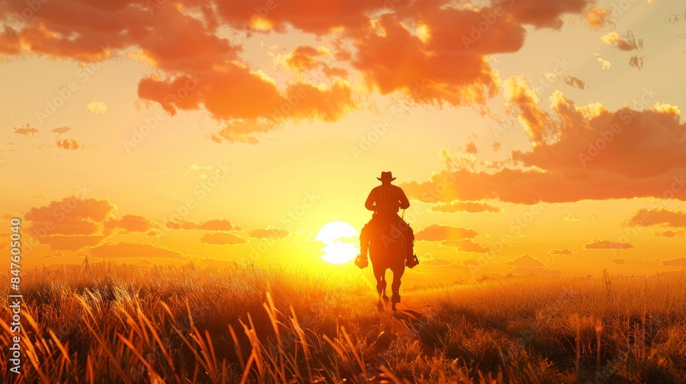 silhouette of a cowboy riding into the sunset silhouette of a cowboy riding into the sunset