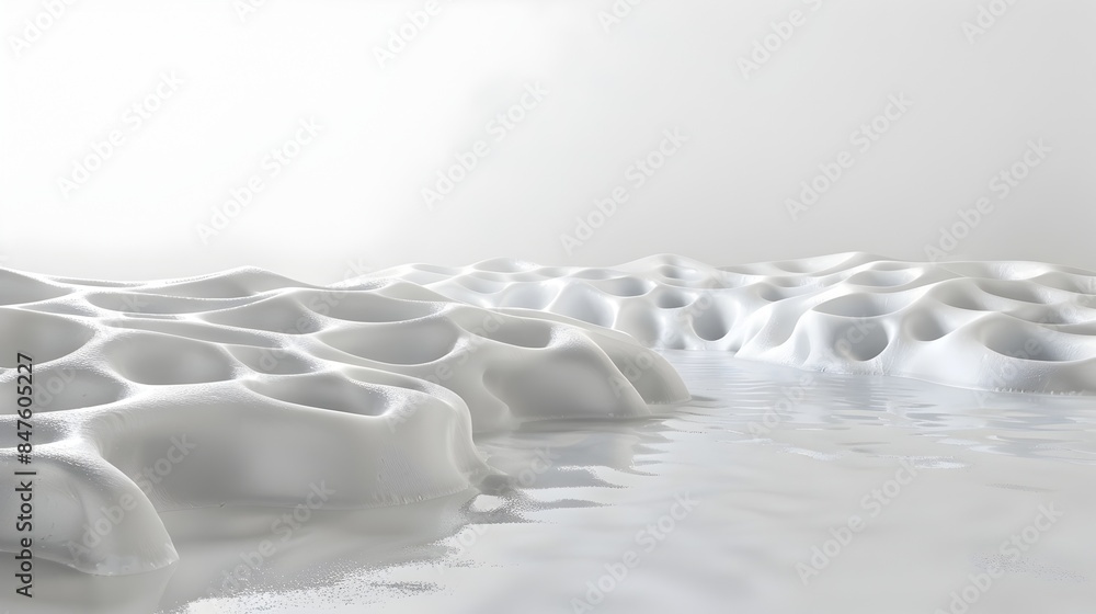 Obraz premium Mesmerizing Patterns of Tranquil Pond Foam on Minimalist White Background
