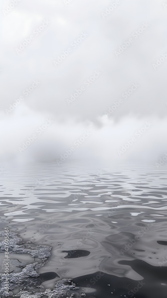 Fototapeta premium Misty Reflection:Ethereal Tranquility of a Mist-Covered Lake's Still Surface