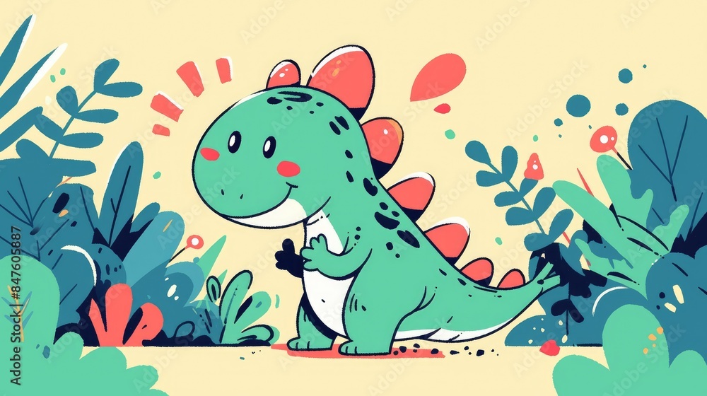 Check out this adorable hand drawn comic illustration of a charming cartoon dinosaur Check out this adorable hand drawn comic illustration of a charming cartoon dinosaur