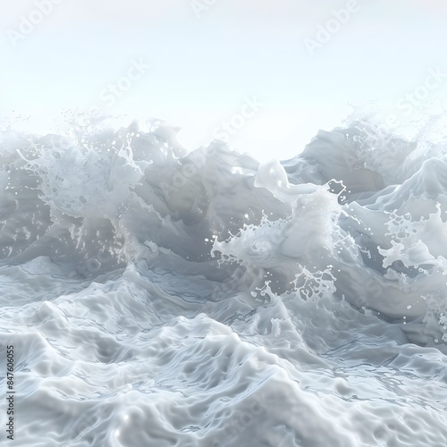 Powerful Crashing Waves Against Stark White Background