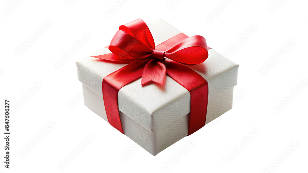 Obraz premium A festive gift box, tied with a beautiful red ribbon