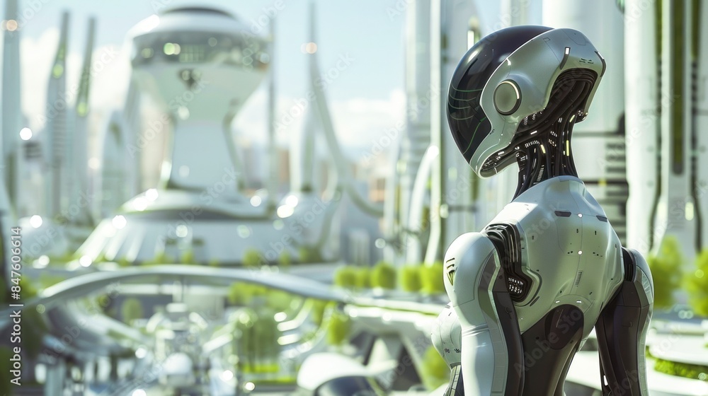 Fototapeta premium Artificial humanoid in a modern city environment
