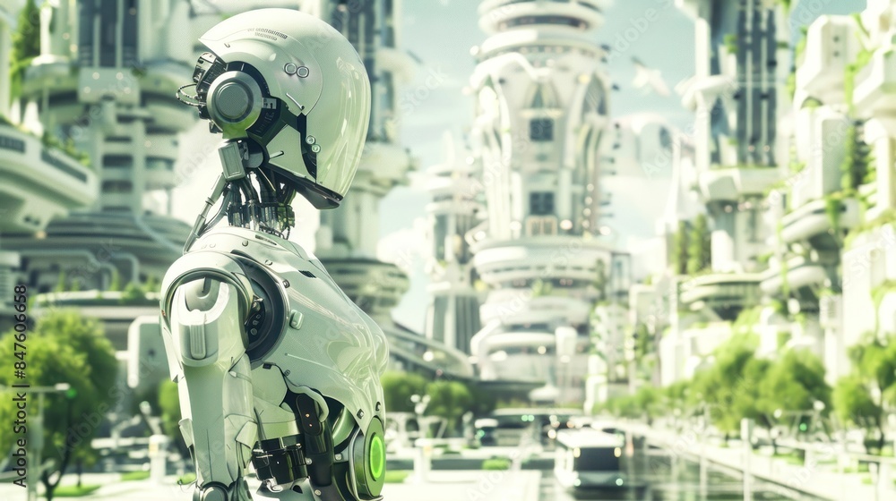 Android contemplating green urban future Android contemplating green urban future