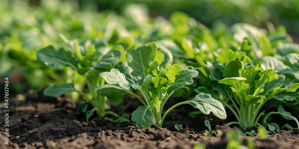 Arugula thriving in a leafy tunnel. Arugula thriving in a leafy tunnel.
