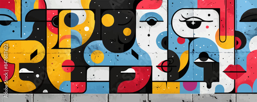 Urban street art mural with abstract designs Vector flat minimalistic isolated illustration