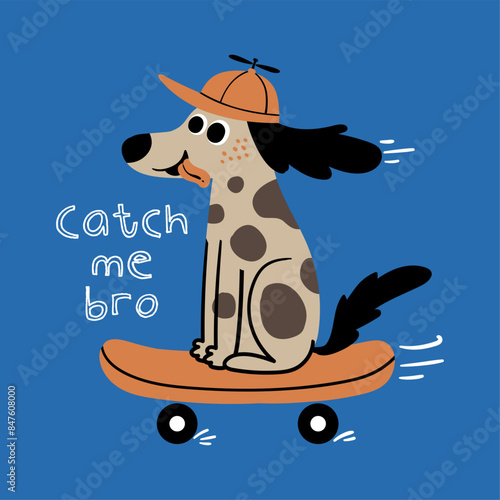 cute skater dog drawing for tee print
