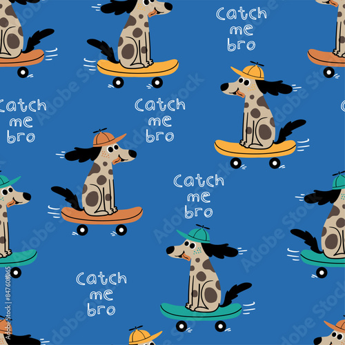 pattern design with cute skater dog drawing