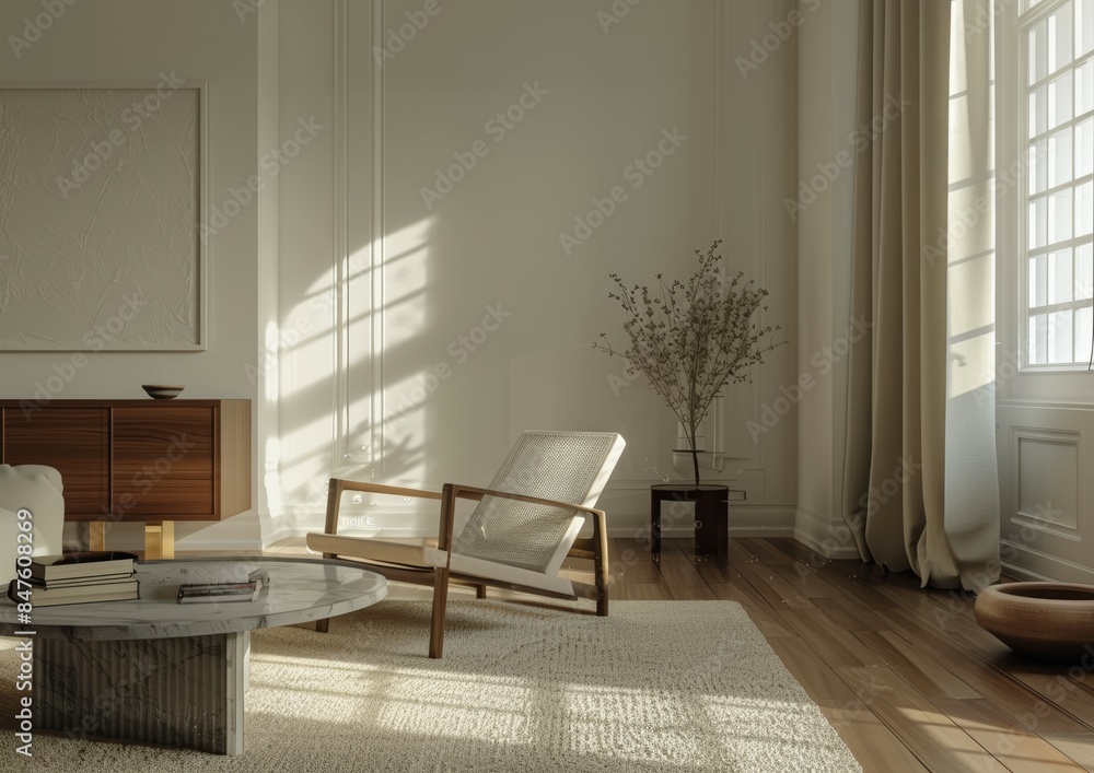 Minimalist Beige Living Room with Modern Furniture and Natural Light Minimalist Beige Living Room with Modern Furniture and Natural Light