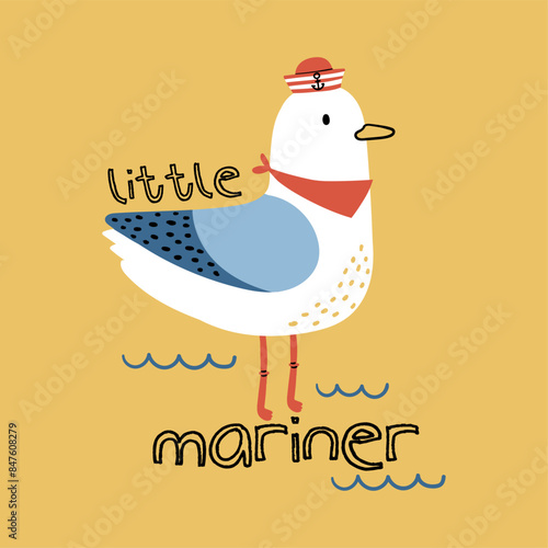 cute seagull drawing as vector for kids fashion tee print