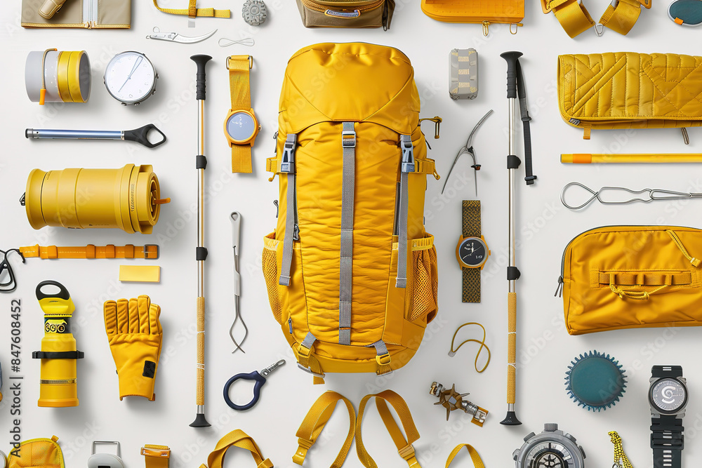 Ultralight backpacking gear. Thru-hiking gear. View from above